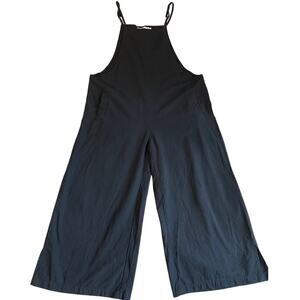 Aedvoouer Whimsy Goth Wide Leg Cotton Blend Spaghetti Strap Black Overalls Large